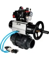 Кран шаровой DN.ru BV4242E-FP-GRM-ISO Дн50 Ру10 полнопроходной, корпус - НПВХ, шар - НПВХ, уплотнение - EPDM, с пневмоприводом PA-DA-105-1, пневмораспределителем 4V320-08 AC220V, БКВ APL-410N EX и БПВ AFC2000