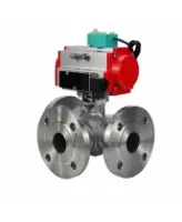 Кран шаровой DN.ru BV3232P(2pc)-FP-3WL-F-ISO-H Ду20 Ру16 HYMT, трехходовой L-тип, полнопроходной, фланцевый, корпус - нержавеющая сталь SS316, с пневмоприводом PA-DA-052, пневмораспределителем 4M310-08 24В NAMUR и магнитным переключателем ALS200D