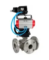 Кран шаровой DN.ru BV3232P(2pc)-FP-3WL-F-ISO-H Ду80 Ру16 HYMT, трехходовой L-тип, полнопроходной, фланцевый, корпус - нержавеющая сталь SS316, с пневмоприводом PA-DA-105, ручным дублером MON3-700-T38-ISO и пневмопозиционером YT-1000RSN без обратной связи