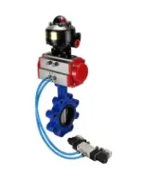Затвор дисковый поворотный DN.ru WBV1616E-2W-Fb-H Ду100 Ру16 LUG корпус - чугун QT450, диск - чугун QT450, уплотнение - EPDM, с пневмоприводом DN.ru PA-DA-083, пневмораспределителем 4V320-08 AC220V и БКВ APL-510N EX