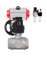 Кран шаровой DN.ru BV3232P(4pc)-SP-3WL-T-ISO-H WDVF Ду65 Ру40 стандартнопроходной, 3-ходовой L-тип, внутренняя резьба, с пневмоприводом PA-DA-105, пневмораспределителем 4M310-08 AC220V, БПВ AFC2000 и ручным дублером MON2-450-T28-ISO
