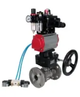 Кран шаровой DN.ru BV3131P(3pc)-FP-F-ISO-H Ду15 Ру40, фланцевый, полнопроходной, трехсоставной, нерж. сталь SS304, PTFE, с пневмоприводом PA-DA-052, пневмораспределителем 4V320-10 AC220V, БКВ APL-410N Ex, ручным дублером MON1-250-T26-ISO, БПВ AFC2000