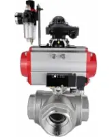 Кран шаровой DN.ru BV3232P(4pc)-SP-3WL-T-ISO-H Ду100 Ру40 стандартнопроходной трехходовой L-тип, нержавеющая сталь SS316, внутренняя резьба, уплотнение - PTFE, пн.приводом PA-DA-083, пн.распределителем 4M310-08 AC220V, БКВ APL-210N и БПВ AFC2000