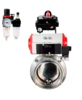Затвор дисковый поворотный DN.ru WBV3131S-2W-T-H Ду40 Ру10 резьбовой, пищевая нержавеющая сталь 304, уплотнение – Silicon, с пневмоприводом DN.ru PA-SA-065, пневмораспределителем DN.ru 4M310-08 AC220V, БКВ DN.ru APL-410N EX и БПВ DN.ru AFC2000