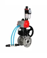 Кран шаровой DN.ru BV3232P(2pc)-FP-F-ISO-H Ду65 Ру16, фланцевый, полнопроходной, двухсоставной, нержавеющая сталь SS316, PTFE, с пневмоприводом PA-DA-083, с пневмораспределителем 4V320-08 AC220V, ручным дублером MON2-450-T28-ISO, БПВ AFC2000