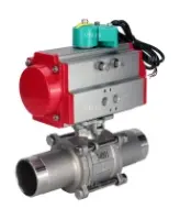 Кран шаровой DN.ru BV3232P(3pc)-FP-W-ISO-H LONG Ду32 Ру40 полнопроходной, корпус - нержавеющая сталь 316, уплотнение - PTFE, под приварку, с пневмоприводом PA-DA-052 и магнитным переключателем ALS200D