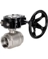 Кран шаровой DN.ru BV3232P(2pc)-FP-T-ISO-H Ду100 Ру40 полнопроходной двухходовой, нержавеющая сталь SS316, внутренняя резьба, уплотнение - PTFE, с редуктором RDN RQN5-500Z-T30