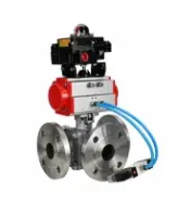 Кран шаровой DN.ru BV3232P(2pc)-FP-3WL-F-ISO-H Ду80 Ру16 HYMT, трехходовой L-тип, полнопроходной, фланцевый, корпус - нержавеющая сталь SS316, с пневмоприводом PA-SA-130, пневмораспределителем 4V320-08 AC220V и БКВ APL-410N EX