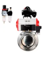 Затвор дисковый поворотный DN.ru WBV3131S-2W-T-H Ду40 Ру10 резьбовой, пищевая нержавеющая сталь 304, уплотнение – Silicon, с пневмоприводом DN.ru PA-SA-065, пневмораспределителем DN.ru 4M310-08 AC220V, БКВ DN.ru APL-210N и БПВ DN.ru AFC2000