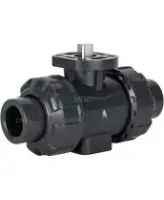 Кран шаровой DN.ru BV4242E-FP-GRM-ISO Дн50 Ру10 полнопроходной, клеевой с разборным муфтовым соединением, корпус - UPVC (НПВХ), шар - UPVC (НПВХ), уплотнение - EPDM, с ISO-фланцем и голым штоком квадратным