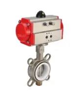Затвор дисковый поворотный DN.ru WBV3232P-2W-Fb-H Ду200 Ру16, корпус - нержавеющая сталь 316L, диск - нержавеющая сталь 316L, уплотнение - PTFE, с пневмоприводом DN.ru PA-DA-140 двойного действия