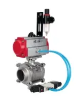 Кран шаровой DN.ru BV3232P(3pc)-FP-W-ISO-H WDVF Ду15 Ру63 полнопроходной, трехсоставной, корпус - нержавеющая сталь 316, уплотнение - PTFE, под приварку, с пневмоприводом PA-SA-065, пневмораспределителем 4V320-08 AC220V, БПВ AFC2000