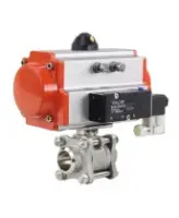 Кран шаровой DN.ru BV3232P(3pc)-FP-W-ISO-H Ду80 Ру25 полнопроходной двухходовой, корпус - нержавеющая сталь SS316, под приварку, уплотнение - PTFE, с пневмоприводом PA-SA-130 и пневмораспределителем 4M310-08 220В NAMUR