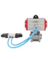 Кран шаровой DN.ru BV3232P(3pc)-FP-W-ISO-H Ду65 Ру25 полнопроходной под приварку, корпус - нержавеющая сталь 316, уплотнение - PTFE, с пневмоприводом PA-SA-130, пневмораспределителем 4V320-08 AC220V