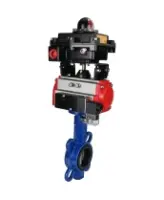 Затвор дисковый поворотный DN.ru WBV1432E-2W-Fb-H Ду100 Ру16, корпус - чугун GGG50, диск - нержавеющая сталь 316L, уплотнение - EPDM, с пневмоприводом DN.ru PA-DA-083 двойного действия, пневмораспределителем 4M310-08 AC220V, БКВ APL-410N EX