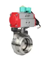 Затвор дисковый поворотный DN.ru WBV3131E-2W-T-H Ду100 Ру10 резьбовой, пищевая нержавеющая сталь 304, уплотнение - EPDM, с пневмоприводом PA-DA-052 и магнитным переключателем ALS200D