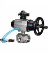 Кран шаровой DN.ru BV3232P(4pc)-SP-3WL-T-ISO-H WDVF Ду65 Ру40 стандартнопроходной, 3-ходовой L-тип, внутренняя резьба, нержавеющая сталь AISI 316, PTFE, с пневмоприводом PA-DA-105-1, пневмораспределителем 4V320-08 AC220V и БКВ APL-210N