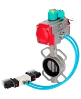 Затвор дисковый поворотный DN.ru WBV3131N-2W-Fb-H Ду65 Ру16 корпус - нержавеющая сталь 304, диск - нержавеющая сталь 304, уплотнение - NBR, с пневмоприводом PA-DA-065, пневмораспределителем 4V320-08 AC220V и магнитным переключателем ALS200D