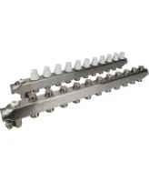 Коллекторная группа DN.ru GC4-31-11 1″ Ду25 Ру10 отводов — 11, в сборе с терморегулирующими клапанами и запорно-балансировочными клапанами, дренажным краном и воздухоотводчиком, с заглушками, без переходников, корпус - нержавеющая сталь AISI 304