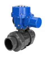 Кран шаровой DN.ru BV4242E-FP-GRM-ISO Дн50 Ру10 полнопроходной, корпус - НПВХ, шар - НПВХ, уплотнение - EPDM, с электроприводом DN.ru QT-N-005M-O2-220VAC-У1 с моментной муфтой и штурвалом