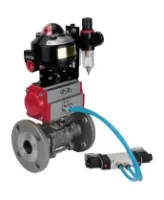 Кран шаровой DN.ru BV3232P(3pc)-FP-F-ISO-H Ду65 Ру25 фланцевый, полнопроходной, трехсоставной, корпус - нерж. сталь SS316, уплотнение - PTFE, с пн.приводом DN.ru PA-SA-130 пн.распределителем 4V320-08 AC220V БПВ AFC2000 БКВ APL-510N-EX