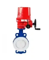 Затвор дисковый поворотный DN.ru WBV3434Pf-2W-Fb-R Ду200 Ру16, корпус - углеродистая сталь WCB, диск - углеродистая сталь WCB, футерованный PTFE, уплотнение - PTFE, с электроприводом QT-EX-020EM-O2-220VAC-У1