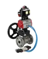 Кран шаровой DN.ru BV3131P(3pc)-FP-F-ISO-H Ду15 Ру40 фланцевый, полнопроходной, трехсоставной, корпус - нерж.сталь SS304, уплотнение - PTFE, с пн.приводом DN.ru PA-DA-052 пн.распределителем 4V320-08 AC220V редуктором MON1-250-T26-ISO БКВ APL-510N-EX
