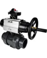 Кран шаровой DN.ru BV4242E-FP-GRM-ISO Дн50 Ру10 полнопроходной, корпус - НПВХ, шар - НПВХ, уплотнение - EPDM, с пневмоприводом PA-DA-105-1 и БКВ APL-210N