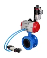 Затвор дисковый поворотный DN.ru WBV1313E-2W-F-H Ду100 Ру16 фланцевый, корпус - чугун GGG40, диск - чугун GGG40, уплотнение - EPDM, с пневмоприводом DN.ru PA-DA-105, пневмораспределителем DN.ru 4V320-08 AC220V и БПВ DN.ru AFC2000