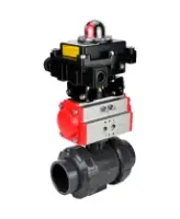 Кран шаровой DN.ru BV4242E-FP-GRM-ISO Дн50 Ру10 полнопроходной, корпус - НПВХ, шар - НПВХ, уплотнение - EPDM, с пневмоприводом PA-SA-065 и БКВ APL-410N EX