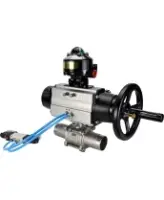 Кран шаровой DN.ru BV3232P(3pc)-FP-W-ISO-H LONG Ду80 Ру25, полнопроходной, трехсоставной, нержавеющая сталь 316, уплотнение - PTFE, под приварку, с пневмоприводом PA-DA-105-1, с пневмораспределителем 4V320-08 AC220V, БКВ APL-510N Ex