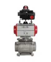 Кран шаровой DN.ru BV3232P(3pc)-FP-W-ISO-H Ду25 Ру63 SS316 полнопроходной под приварку, корпус - нержавеющая сталь с пневмоприводом DN.ru PA-DA-52 и блоком концевых выключателей APL-410N EX