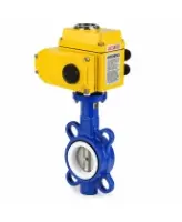 Затвор дисковый поворотный DN.ru WBV3432P-2W-Fb-H Ду250 Ру16, корпус - углеродистая сталь WCB, диск - нержавеющая сталь 316L, уплотнение - PTFE, с электроприводом DN.ru QT-N-060EM-О1-24VDC-У1