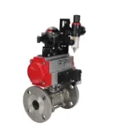 Кран шаровой DN.ru BV3131P(3pc)-FP-F-ISO-H Ду100 Ру16 полнопроходной трехсоставной, фланцевый, нержавеющая сталь 304, уплотнение - PTFE, 22х22, F10, WDVF, пневмопривод DN.ru PA-DA-105, пневмораспределитель 4M310-08 AC220V, БКВ APL-210N и БПВ AFC2000