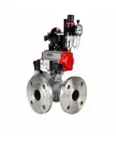 Кран шаровой DN.ru BV3232P(2pc)-FP-3WL-F-ISO-H Ду80 Ру16 HYMT трехходовой L-тип, полнопроходной, фланцевый, корпус - нержавеющая сталь AISI316, с пневмоприводом PA-SA-130, пневмораспределителем 4M320-08 AC220V, БКВ APL-210N и БПВ AFC2000