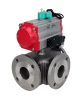 Кран шаровой DN.ru BV3232P(4pc)-FP-3WL-F-ISO-H Ду25 Ру16 полнопроходной трехходовой L-тип, фланцевый, корпус - нержавеющая сталь SS316, уплотнение - PTFE, пневмопривод PA-DA-052, пневмораспределитель 4M310-08 AC220V и магнитным переключателем ALS200D