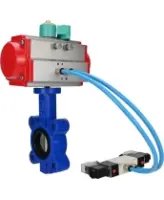 Затвор дисковый поворотный DN.ru WBV1631E-2W-Fb-H Ду50 Ру16 LUG межфланцевый, корпус - чугун QT450, диск - нержавеющая сталь AISI 304, EPDM, с пневмоприводом PA-SA-083, пневмораспределителем 4V320-08 AC220V и магнитным переключателем ALS200D