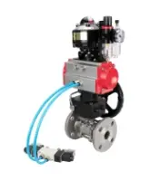Кран шаровой DN.ru BV3131P(3pc)-FP-F-ISO-H Ду15 Ру40 фланцевый, полнопроходной, 3-составной, нерж.сталь SS304, уплотнение PTFE, с пн.приводом PA-DA-052, пн.распределителем 4V320-08 AC220V, редуктором MON1-250-T26-ISO, БПВ AFC2000, БКВ APL-510N-EX