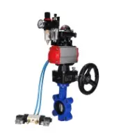 Затвор дисковый поворотный DN.ru WBV1631E-2W-Fb-H Ду125 Ру16 LUG корпус - чугун QT450, диск - нержавеющая сталь 304, EPDM, с пневмоприводом DN.ru PA-DA-105, пневмораспределителем 4V320-08 AC220V, БКВ APL-210N, редуктором MON3-700-T38-ISO и БПВ AFC2000