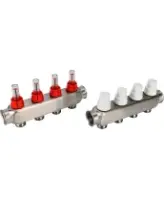 Коллекторная группа DN.ru GC1-31-4 1″ Ду25 Ру10 отводов — 4, в сборе с расходомерами и терморегулирующими клапанами, без переходников, корпус - нержавеющая сталь AISI 304