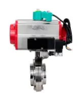 Затвор дисковый поворотный DN.ru WBV3131S-2W-W-H Ду65 Ру10, под приварку, пищевая нержавеющая сталь 304, уплотнение - Silicon, с пневмоприводом PA-SA-083, пневмораспределителем 4M320-08 AC220V и магнитным переключателем ALS200D