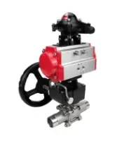 Кран шаровой DN.ru BV3232P(3pc)-FP-W-ISO-H LONG Ду50 Ру40 полнопроходной, корпус - нержавеющая сталь 316, уплотнение - PTFE, под приварку, с пневмоприводом DN.ru PA-DA-083, редуктором DN.ru MON2-450-T28-ISO и БКВ APL-210N