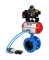 Затвор дисковый поворотный DN.ru WBV1313E-2W-F-H Ду100 Ру16 фланцевый, корпус - чугун GGG40, диск - чугун GGG40, уплотнение - EPDM, с пневмоприводом DN.ru PA-DA-105, пневмораспределителем DN.ru 4V320-08 AC220V и БКВ DN.ru APL-410N EX