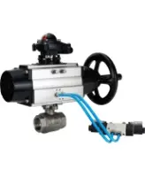 Кран шаровой DN.ru BV3232P(2pc)-FP-T-ISO-H Ду80 Ру40, полнопроходной, внутренняя резьба, нержавеющая сталь SS316, уплотнение - PTFE, с пневмоприводом PA-DA-105-1 двойного действия, с пневмораспределителем 4V320-08 AC220V, с БКВ APL-210N