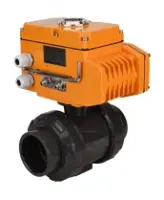 Кран шаровой DN.ru BV4242E-FP-GRM-ISO Дн80 Ру10 полнопроходной, клеевой с разборным муфтовым соединением, корпус - НПВХ, шар - НПВХ, уплотнение - EPDM, с электроприводом DN.ru QT-N-005EM-O1-380VAC-У1