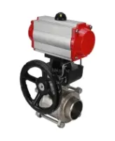 Кран шаровой DN.ru BV3232P(3pc)-FP-W-ISO-H Ду65 Ру25 полнопроходной двухходовой, нержавеющая сталь SS316, под приварку, уплотнение - PTFE, с пневмоприводом DN.ru PA-DA-083 и ручным дублером MON2-450-T28-ISO