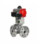Кран шаровой DN.ru BV3232P(2pc)-FP-3WL-F-ISO-H Ду80 Ру16 HYMT, трехходовой L-тип, полнопроходной, фланцевый, корпус - нержавеющая сталь SS316, с пневмоприводом PA-SA-130 и пневмораспределителем 4M310-08 24В NAMUR