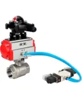 Кран шаровой DN.ru BV3232P(2pc)-FP-T-ISO-H Ду100 Ру40 полнопроходной, внутренняя резьба, нержавеющая сталь 316, уплотнение - PTFE, с пневмоприводом PA-SA-130, пневмораспределителем 4V320-08 AC220V, БКВ APL-210N