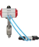 Затвор дисковый поворотный DN.ru WBV3131P-2W-Fb-H Ду50 Ру16, корпус - нержавеющая сталь 304, диск - нержавеющая сталь 304, уплотнение - PTFE, с пневмоприводом DN.ru PA-DA-065 и пневмораспределителем DN.ru 4V320-08 AC220V