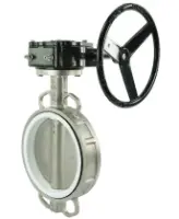 Затвор дисковый поворотный DN.ru WBV3232P-2W-Fb-H Ду200 Ру16 межфланцевый, корпус - нержавеющая сталь 316L, диск - нержавеющая сталь 316L, уплотнение - PTFE, с редуктором RDN RQN4-500Z-T30